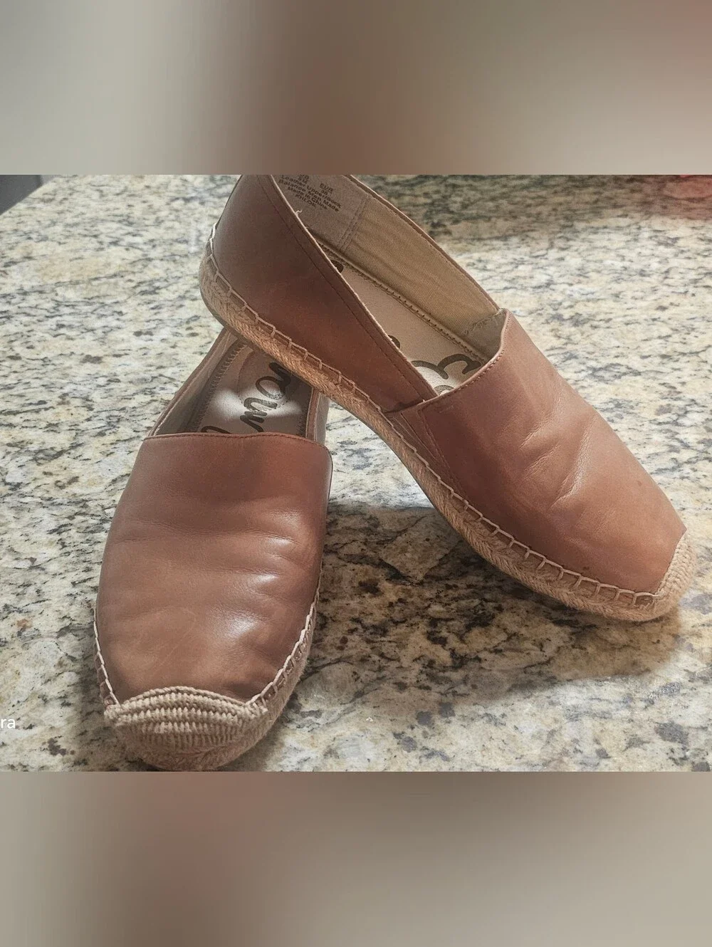 Sam Edelman Cognac Leather Espadrille Slip-Ons Size 8